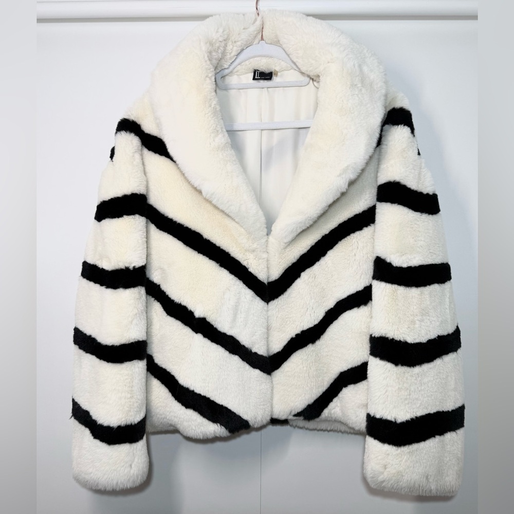 Love Token Black and White Striped Teddy Jacket - Size L